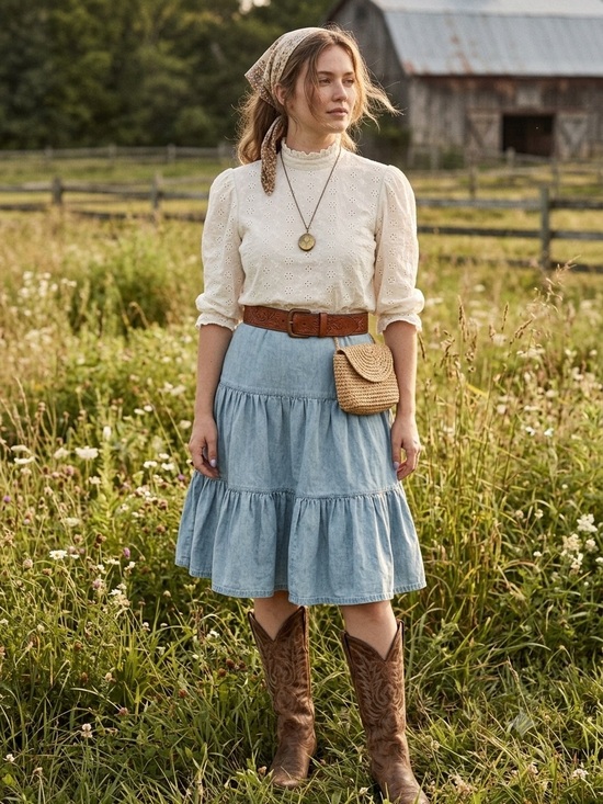 Chaps Dresses & Skirts - Vintage CHAPS Denim Tiered Prairie Mini Skirt - 100% Cotton Light Wash Size 12